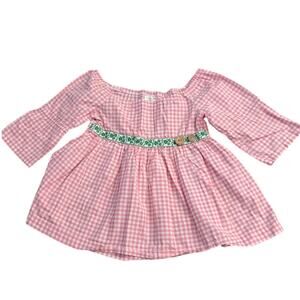 Matilda Jane Girls  Home Grown Ginger Peasant Top Pink Gingham Shirt Size 4